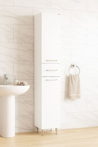 Dulap baie seria 010, front MDF, 2 usi, 1 sertar, alb, 30x31.6x180 cm - 1
