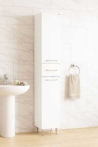 Dulap baie seria 010, front MDF, 2 usi, 1 sertar, alb, 30x31.6x180 cm - 1