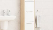 Dulap baie seria 020, 3 usi, alb + sonoma, 30x30x180 cm