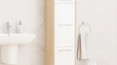 Dulap baie seria 020, 3 usi, alb + sonoma, 30x30x180 cm