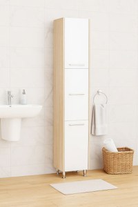 Dulap baie seria 020, 3 usi, alb + sonoma, 30x30x180 cm - 1