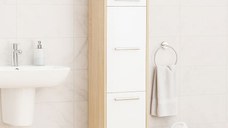 Dulap baie seria 020, 3 usi, alb + sonoma, 30x30x180 cm