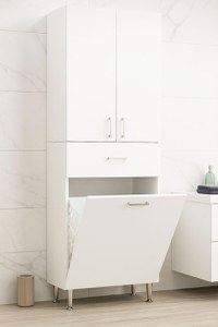 Dulap baie seria 021, 3 usi, 1 sertar, alb, 64x37x170 cm - 1