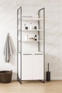 Dulap baie seria 740, cadru metalic, front MDF, 2 usi, alb, 67x37x190 cm - 1