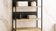 Dulap baie seria 760, cadru metalic, front MDF, 2 usi, antracit + sonoma, 67x37x190 cm