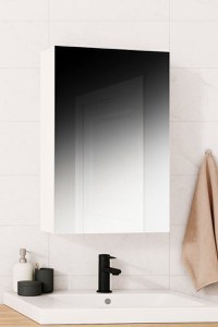 Dulap baie suspendat, 1 usa, oglinda, alb, 50x14x68 cm - 1