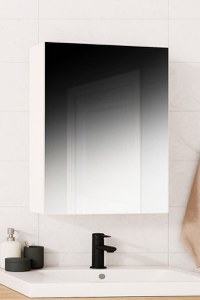 Dulap baie suspendat, 1 usa, oglinda, alb, 60x14x68 cm - 1