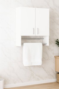 Dulap baie suspendat BELLA, 2 usi, montat, alb, 60x21.5x68 cm - 1