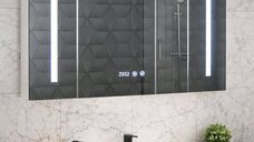 Dulap baie suspendat EDGE cu oglinda iluminare LED, 3 usi, alb, 80x14.5x68 cm