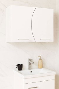 Dulap baie suspendat, front MDF, 2 usi, alb, 60x25x45 cm - 1