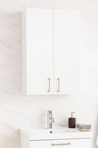 Dulap baie suspendat PROFI, 2 usi, montat, alb, 45x21.5x68 cm - 1