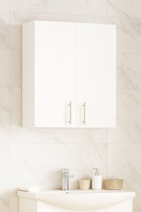 Dulap baie suspendat VERONA, front MDF, 2 usi, alb, 65x21.5x68 cm - 1