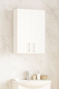 Dulap baie suspendat VERONA, front MDF, 2 usi, montat, alb, 50x21.5x68 cm - 1