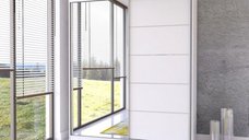 Dulap BELLA 03, usi glisante, oglinda, 6 rafturi, bara de haine, alb, 183x61x218 cm