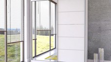 Dulap BELLA 03, usi glisante, oglinda, 6 rafturi, bara de haine, alb, 183x61x218 cm