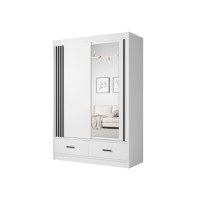 Dulap CANADA CA24-15, usi glisante, 2 sertare, 5 rafturi, bara de haine, oglinda, alb + negru, 150x60x215 cm - 1