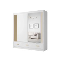 Dulap CANADA CA25-20, usi glisante, 3 sertare, 5 rafturi, bara de haine, oglinda, alb + auriu, 200x60x215 cm - 1