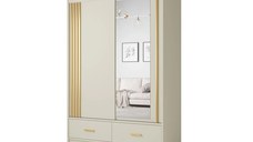 Dulap CANADA CA35-15, usi glisante, 2 sertare, 5 rafturi, bara de haine, oglinda, casmir + auriu, 150x60x215 cm