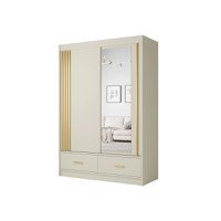 Dulap CANADA CA35-15, usi glisante, 2 sertare, 5 rafturi, bara de haine, oglinda, casmir + auriu, 150x60x215 cm - 1