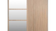 Dulap CORFU 02, cu usi glisante si oglinda, corp alb + usi sonoma, 200x60x200 cm