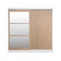 Dulap CORFU 02, cu usi glisante si oglinda, corp alb + usi sonoma, 200x60x200 cm - 1