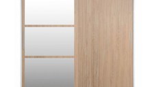 Dulap CORFU 02, cu usi glisante si oglinda, corp alb + usi sonoma, 200x60x200 cm