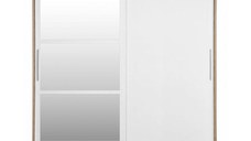 Dulap CORFU 02, cu usi glisante si oglinda, corp sonoma + usi alb, 200x60x200 cm