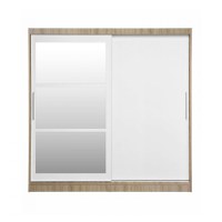 Dulap CORFU 02, cu usi glisante si oglinda, corp sonoma + usi alb, 200x60x200 cm - 1