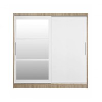 Dulap CORFU 02, cu usi glisante si oglinda, corp sonoma + usi alb, 200x60x200 cm - 1