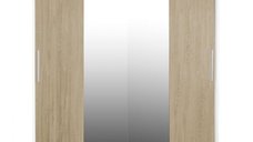 Dulap CORFU 04, usi glisante si oglinda, corp alb + usi sonoma, 200x60x200 cm