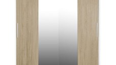 Dulap CORFU 04, usi glisante si oglinda, corp alb + usi sonoma, 200x60x200 cm