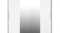 Dulap CORFU 04, usi glisante si oglinda, corp sonoma + usi alb, 200x60x200 cm