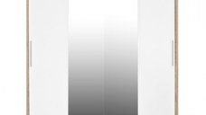 Dulap CORFU 04, usi glisante si oglinda, corp sonoma + usi alb, 200x60x200 cm