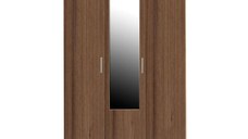 Dulap CORINNE 3 usi, 4 rafturi, bara de haine, oglinda, nuc, cant vanilie, 120x50x188 cm