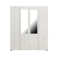 Dulap CORINNE, oglinzi, 4 usi, 4 rafturi, bara de haine, alb Elvetia, 160x50x188 cm - 1