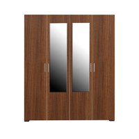 Dulap CORINNE, oglinzi, 4 usi, 4 rafturi, bara de haine, nuc, cant vanilie, 160x50x188 cm - 1