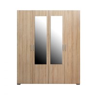 Dulap CORINNE, oglinzi, 4 usi, 4 rafturi, bara de haine, sonoma deschis, cant sonoma inchis, 160x50x188 cm - 1