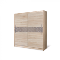 Dulap D03-20, usi glisante, 6 rafturi, bara de haine, corp sonoma deschis, fronturi gri, 200x59x215 cm - 1