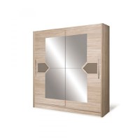 Dulap D04-20, usi glisante, 10 rafturi, bara de haine, oglinda, sonoma, 200x59x215 cm - 1