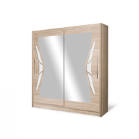 Dulap D08-15, usi glisante, 6 rafturi, bara de haine, oglinda, sonoma, 150x59x215 cm - 1