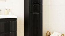 Dulap de baie 033, MDF negru, 2 usi si 1 sertar, dimensiuni 30x31.6x180 cm