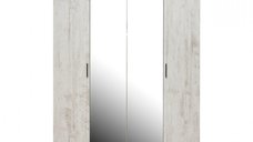 Dulap ECONO, oglinzi, 4 usi, 4 rafturi, bara de haine, pin antichizat, 160x50x206 cm