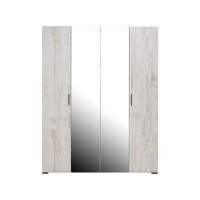 Dulap ECONO, oglinzi, 4 usi, 4 rafturi, bara de haine, pin antichizat, 160x50x206 cm - 1
