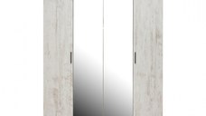 Dulap ECONO, oglinzi, 4 usi, 4 rafturi, bara de haine, pin antichizat, 160x50x206 cm