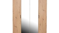 Dulap ECONO, oglinzi, 4 usi, 4 rafturi, bara de haine, stejar artisan, 160x50x206 cm