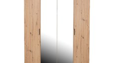 Dulap ECONO, oglinzi, 4 usi, 4 rafturi, bara de haine, stejar artisan, 160x50x206 cm