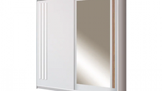 Dulap EF1-200 usi glisante, 6 rafturi, bara de haine, oglinda, alb andersen + artisan, 200x59x215 cm