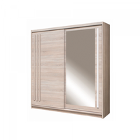 Dulap EF2-150, usi glisante, 6 rafturi, bara de haine, oglinda, sonoma + alb, 150x59x215 cm - 1