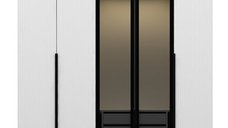 Dulap KALE PLUS cu 5 usi, alb si geam fumuriu, dimensiuni 225x52x210 cm