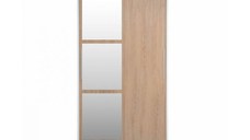 Dulap KOSS 02, cu usi glisante si oglinda, corp alb + usi sonoma, 100x60x200 cm